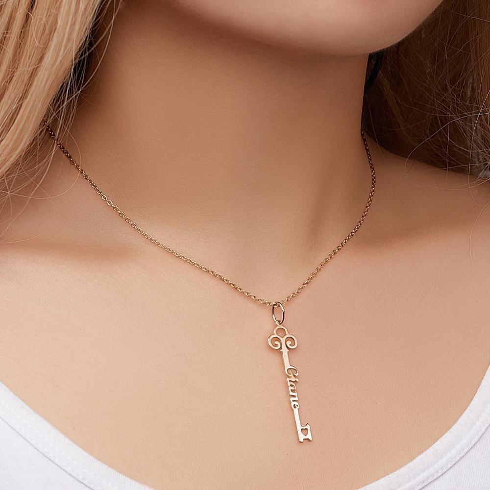 Custom Key Name Necklace Customized Gift Wedding Gift Rose Gold Plated Silver -