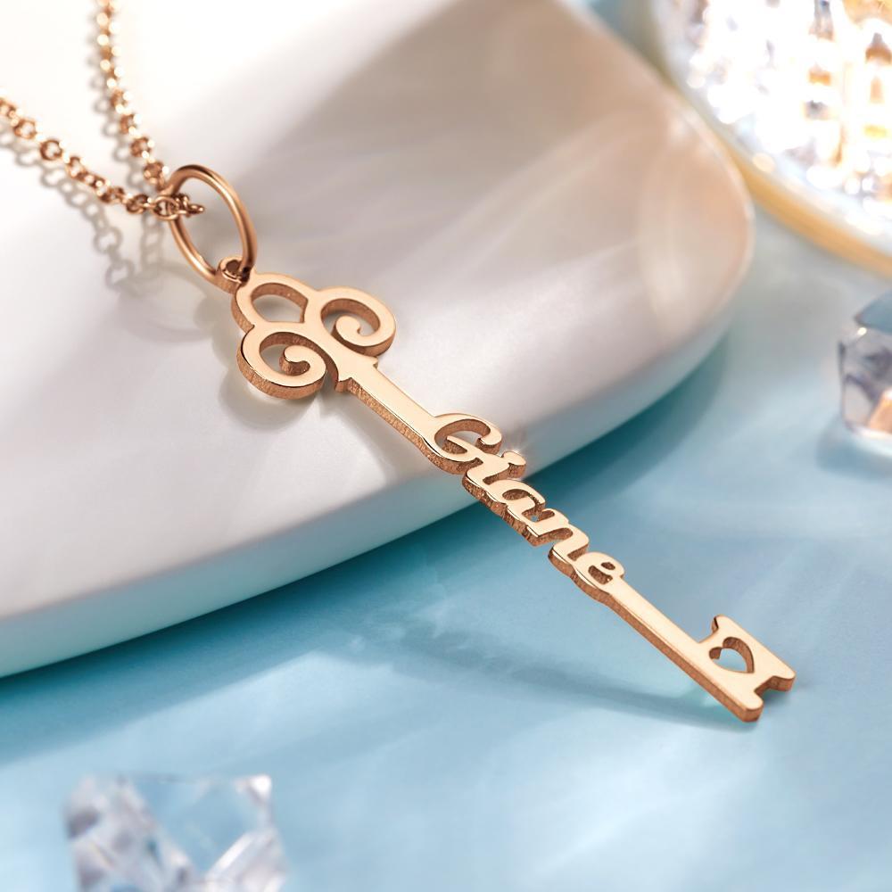 Custom Key Name Necklace Customized Gift Wedding Gift Rose Gold Plated - 