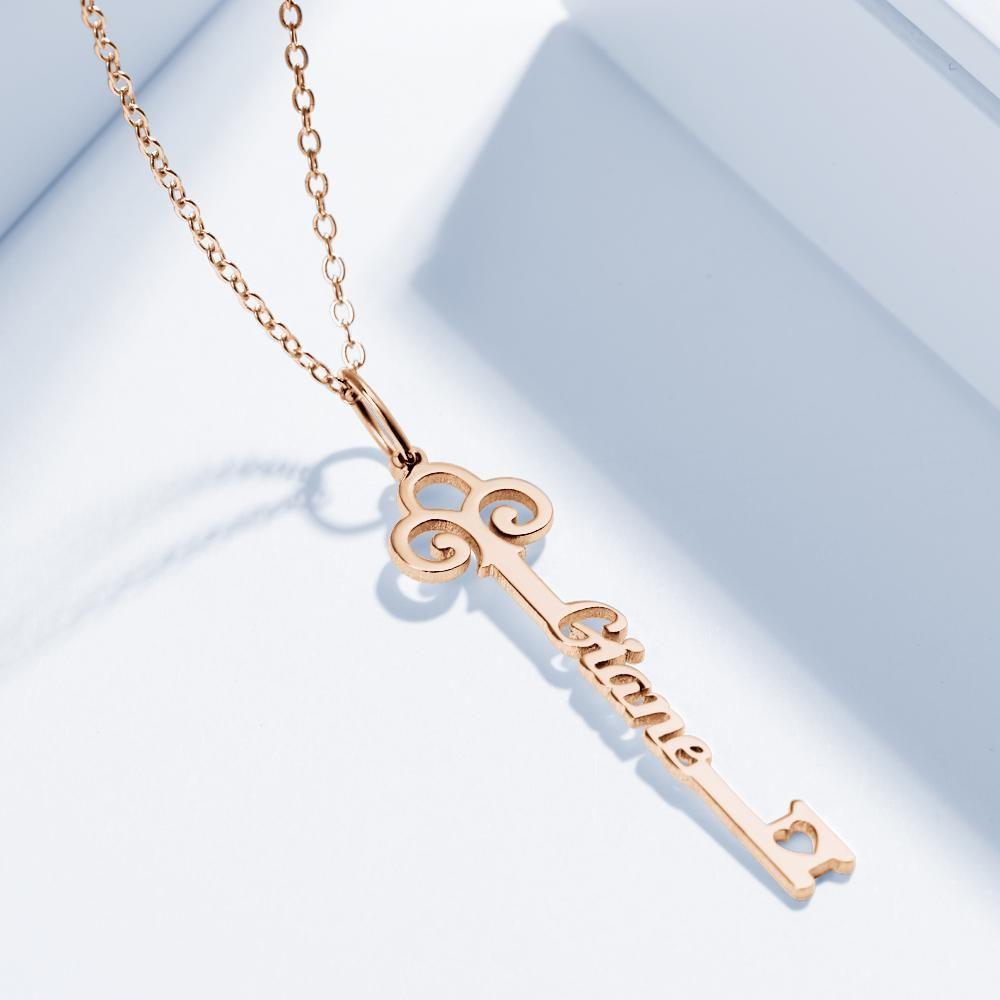 Custom Key Name Necklace Customized Gift Wedding Gift Rose Gold Plated Silver - 