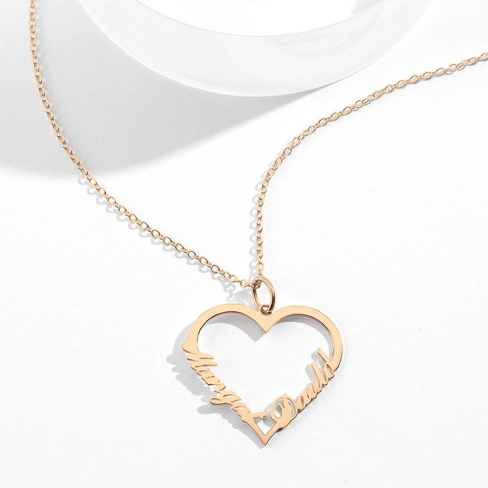 Name Necklace, Personalized Heart Two Name Necklace Silver Rose Gold Plated - Rose Gold - 