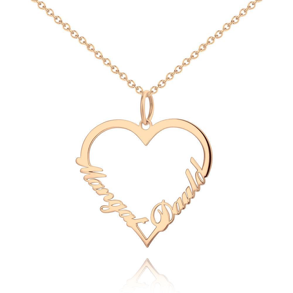 Name Necklace, Personalized Heart Two Name Necklace Silver 14K Gold Plated - Golden - 