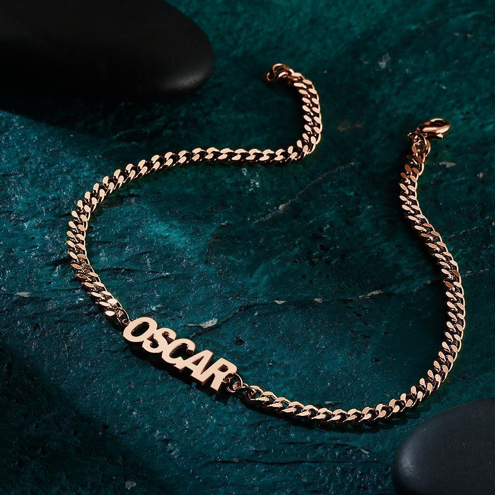 Men's Bracelet Engraved Bent card Bracelet  Gift for Boy - Rose Gold - soufeelus