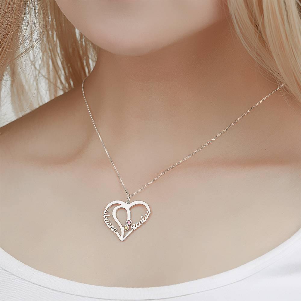 Name Necklace with Two Birthstones Silver - 