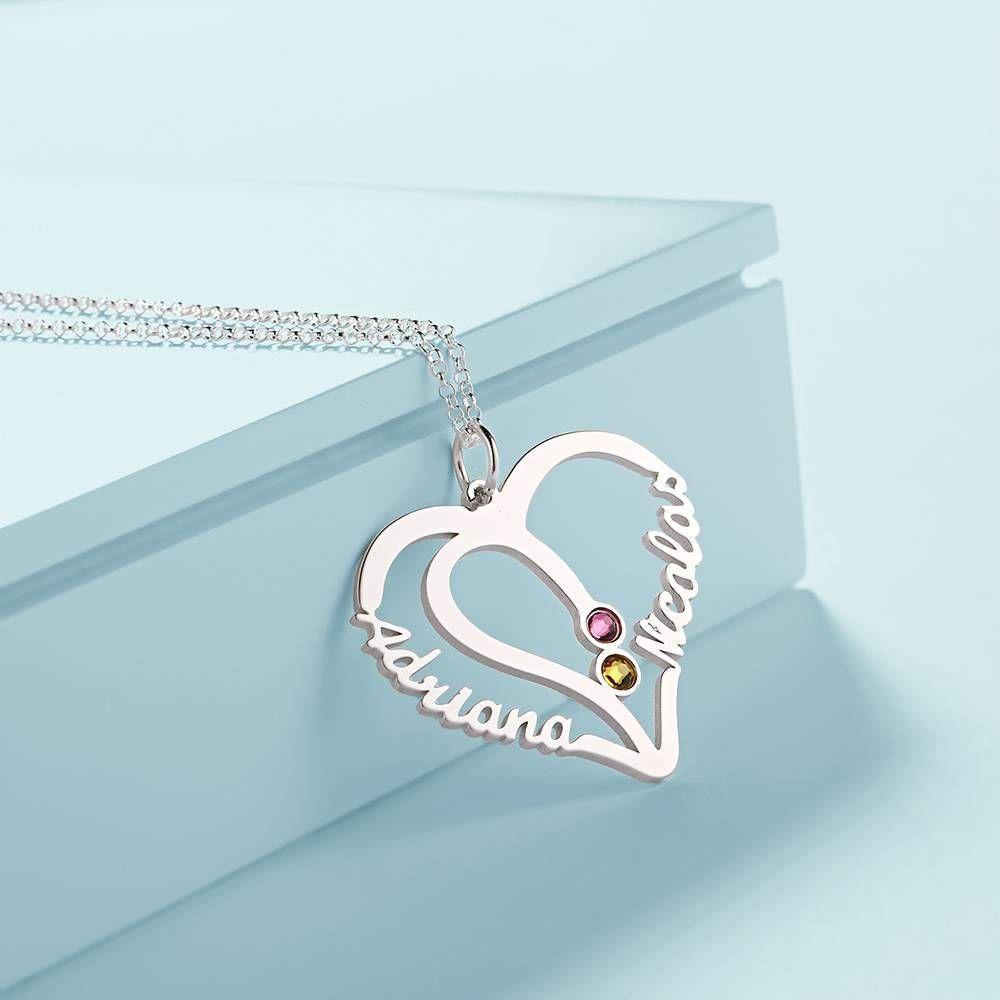 Name Necklace with Two Birthstones Silver - soufeelus