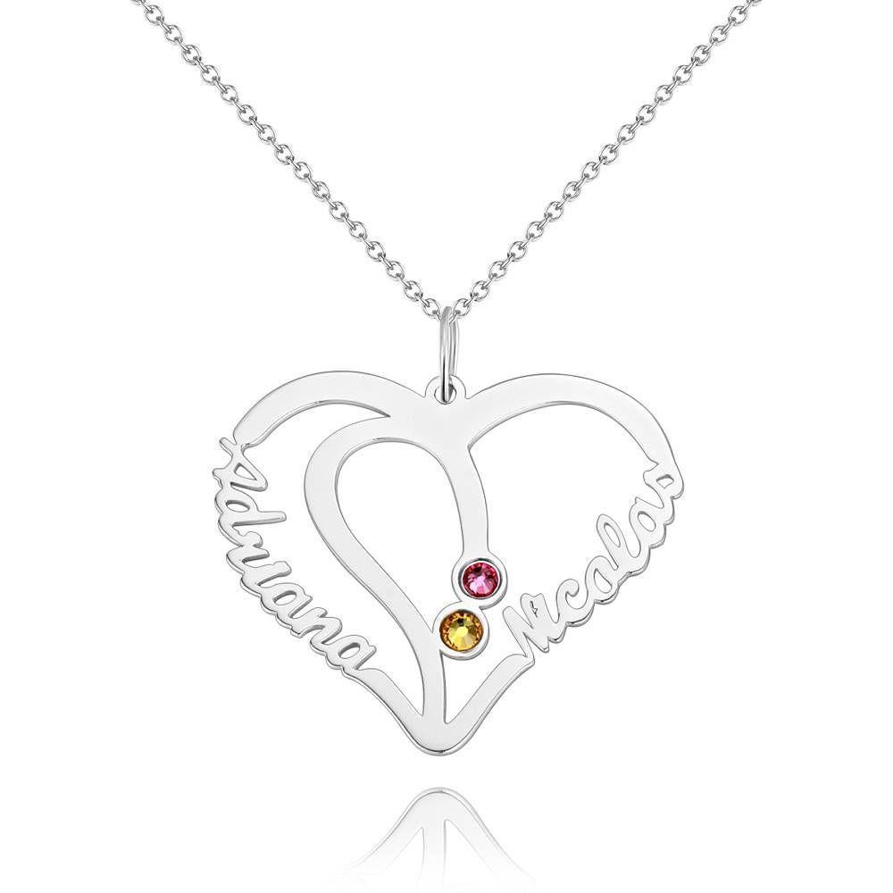 Name Necklace with Two Birthstones 14K Gold Plated - Silver - 