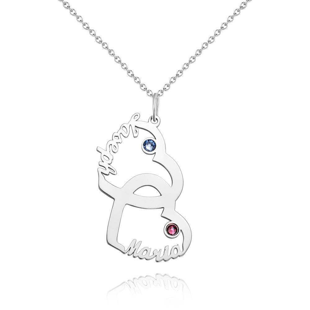 Custom Birthstone Necklace, Name Necklace Heart-shaped Silver - 