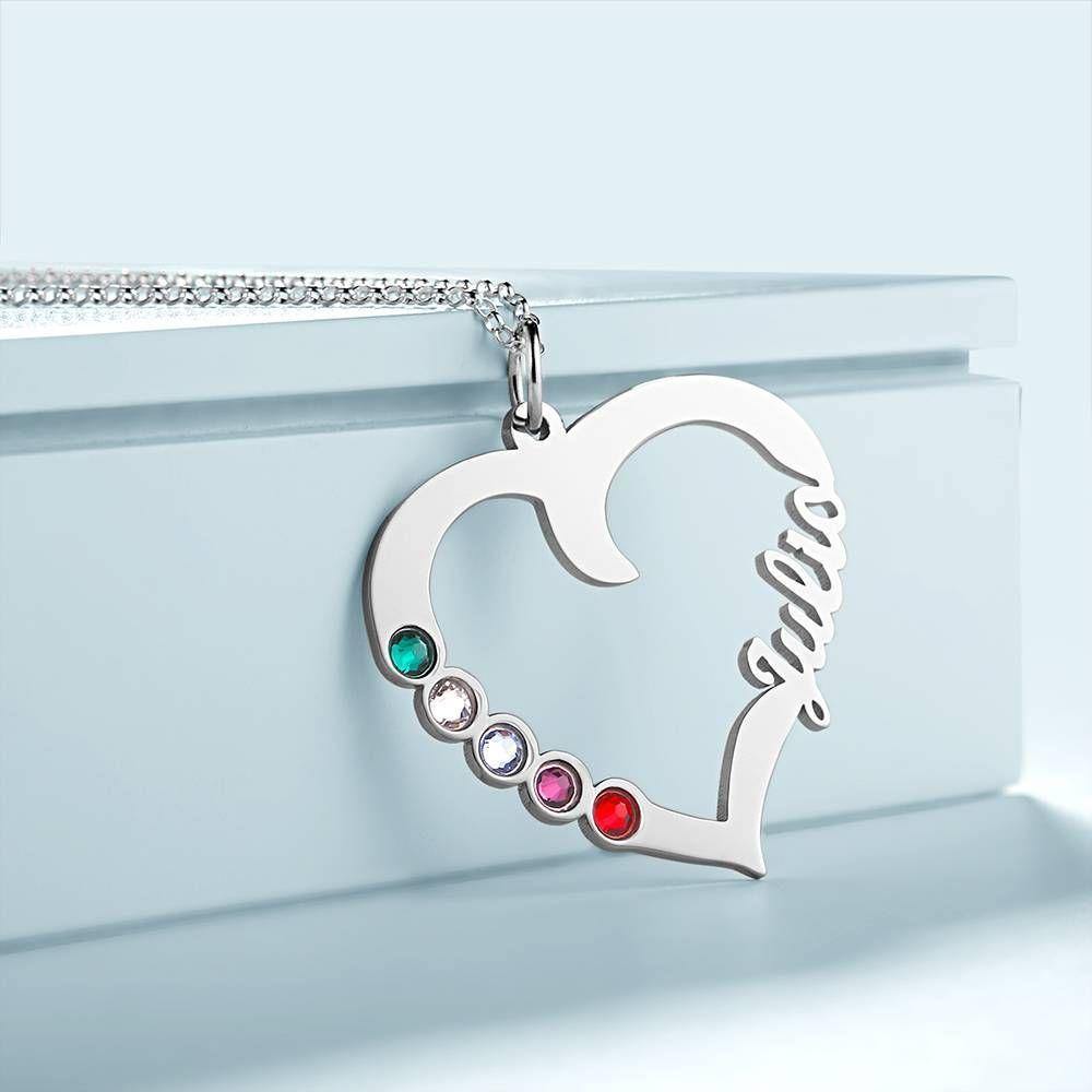 Name Necklace with Five Birthstones Silver - 