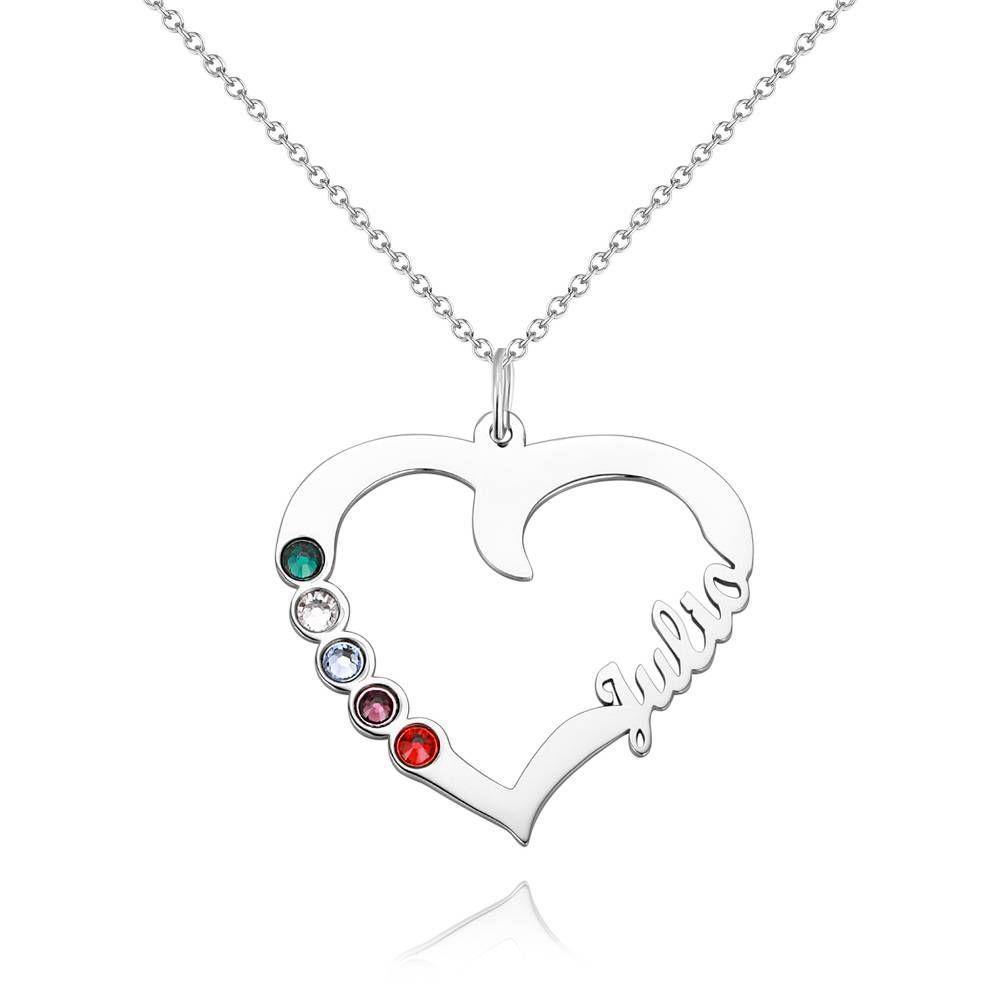Name Necklace with Five Birthstones Rose Gold Plated - Silver - 