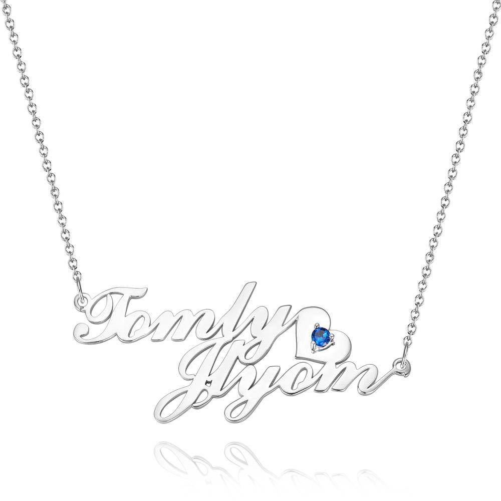 Name Necklace with Birthstone Little Heart  Necklace Silver - 