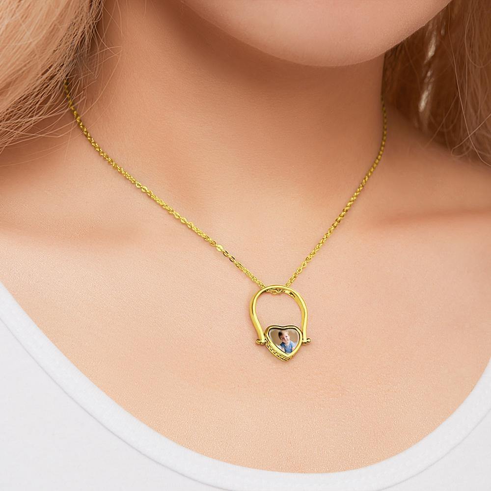 Custom Photo Necklace, Photo Ring Couple's Gifts Dual-use (Ring Size 5#) 14k Gold Plated Silver - soufeelus