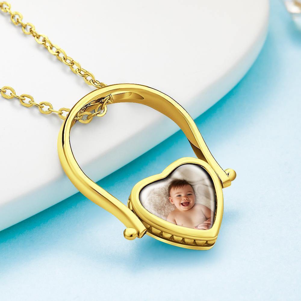 Photo Necklace, Photo Ring Couple's Gifts Dual-use (Ring Size 8#) 14k Gold Plated Silver - soufeelus