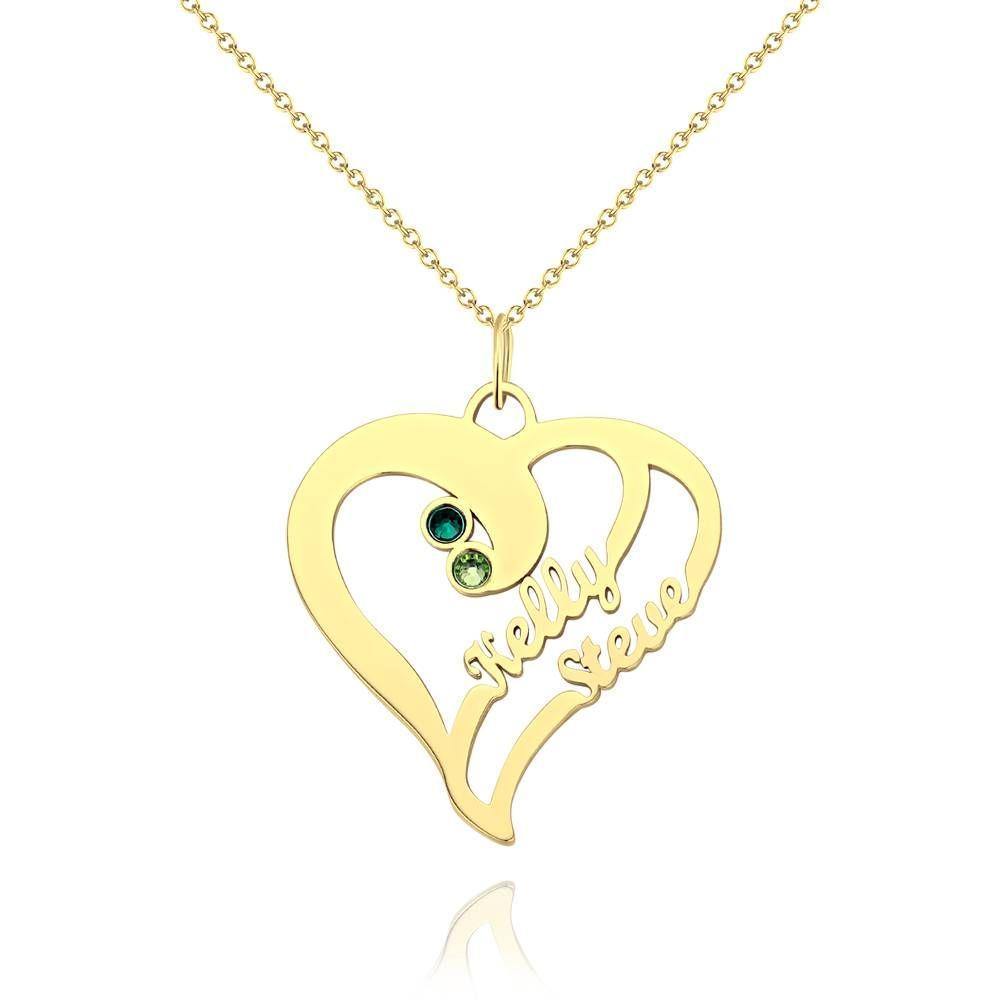 Name Necklace with Birthstone, Heart Necklace Rose Gold Plated - Silver - 