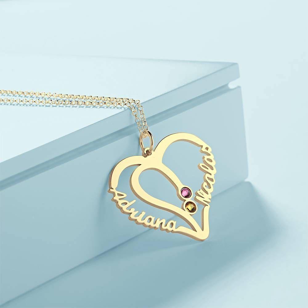 Name Necklace with Two Birthstones 14K Gold Plated - Silver - 