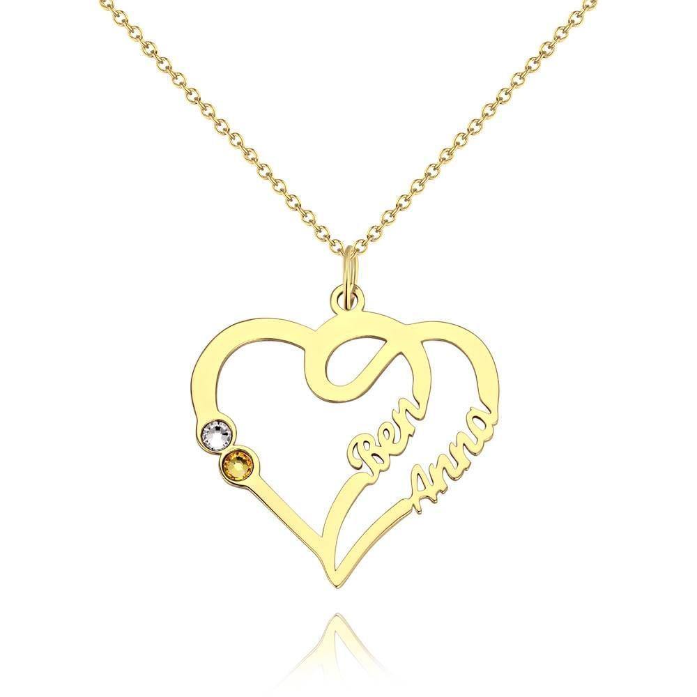 Name Necklace, Two Names Custom Birthstones 14K Gold Plated - Silver - 