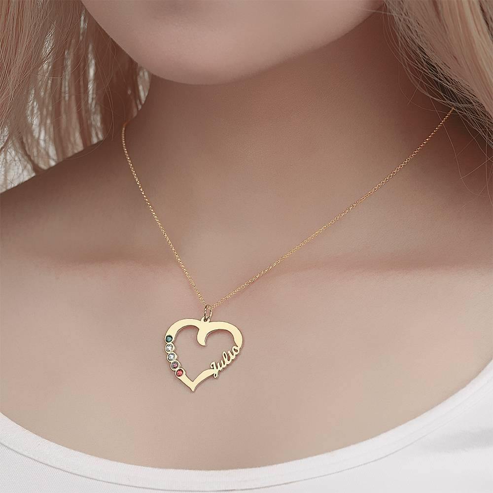 Name Necklace with Five Birthstones 14K Gold Plated - Silver - 