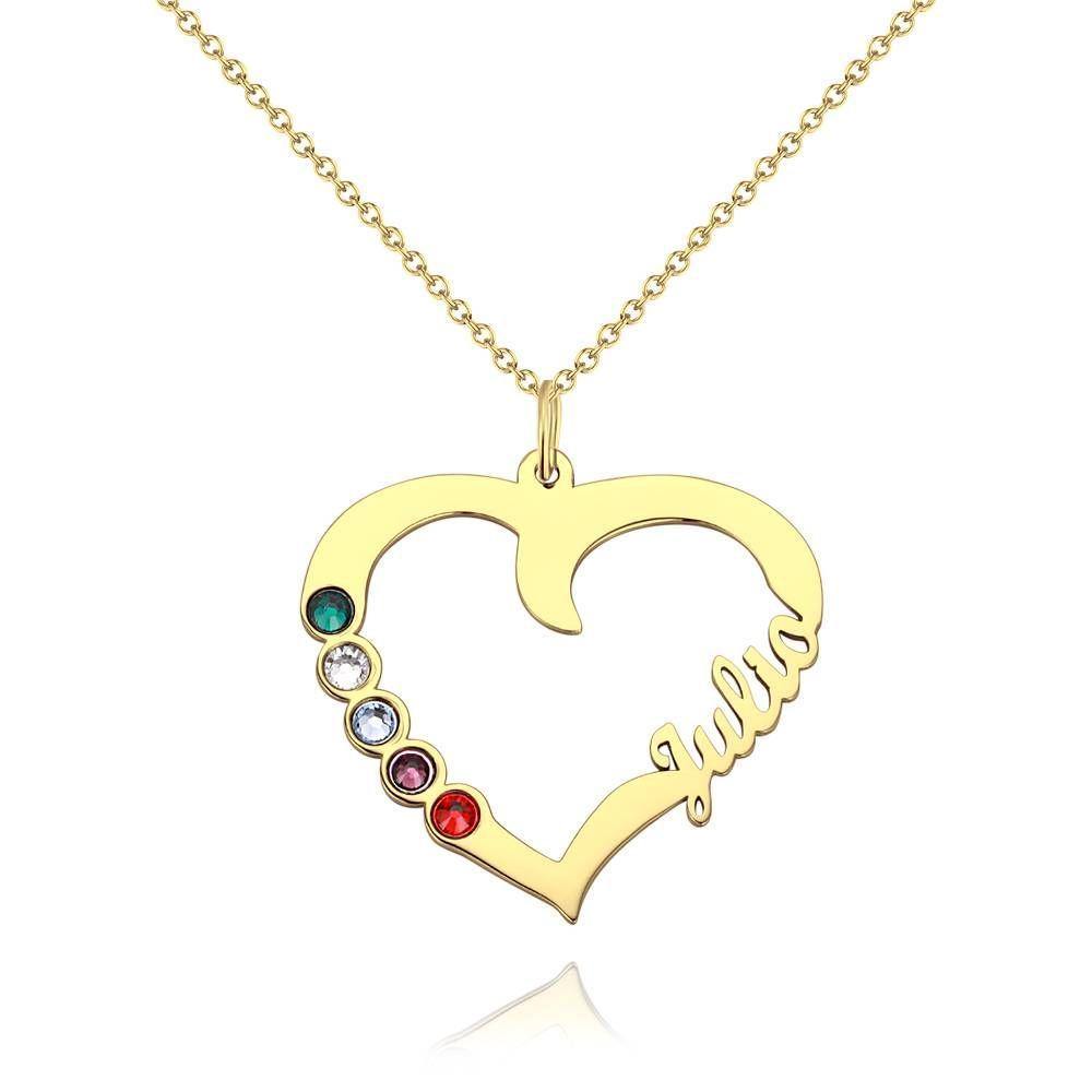 Name Necklace with Five Birthstones 14K Gold Plated - Silver - 
