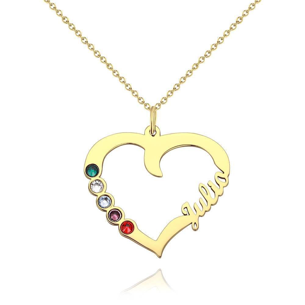 Name Necklace with Five Birthstones Rose Gold Plated - Silver - 