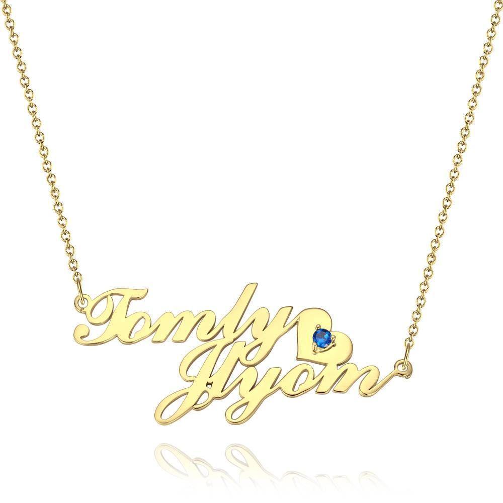Name Necklace with Birthstone Little Heart  Necklace Rose Gold Plated - Silver - 