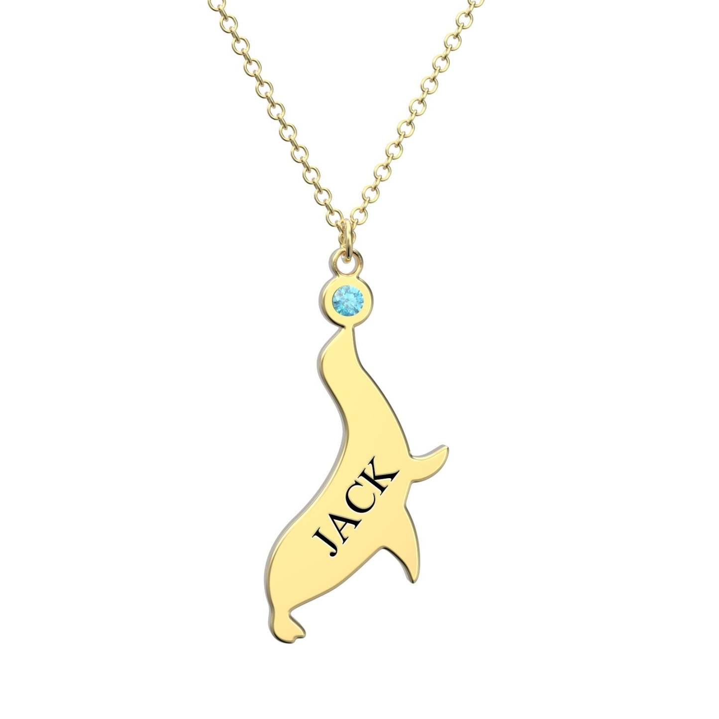 Personalized Engraved Necklace with Birthstone Dolphin Necklace for Little Girl - 