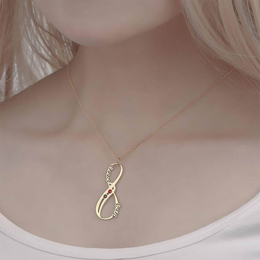 Name Necklace with Birthstone Infinity Necklace Unique Gift 14K Gold Plated - Silver -