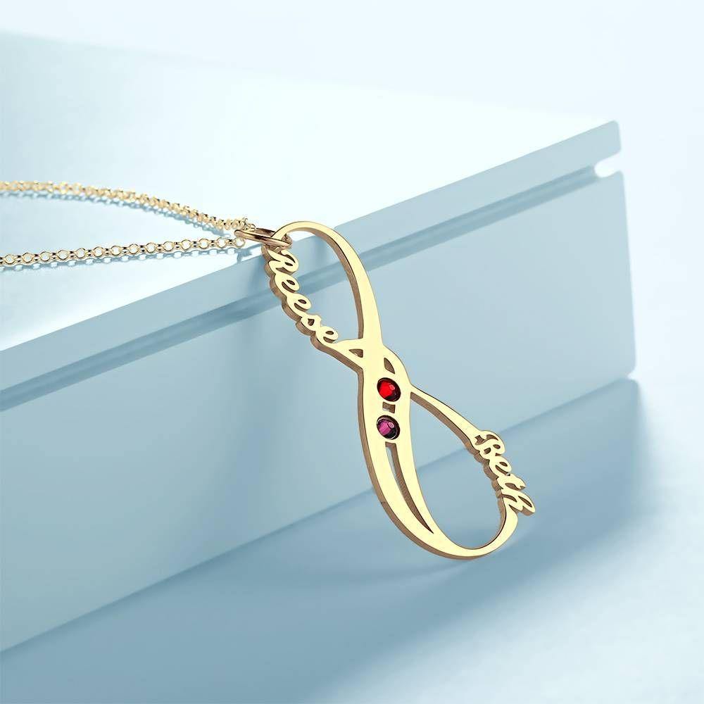 Name Necklace with Birthstone Infinity Necklace Unique Gift 14K Gold Plated - Silver -