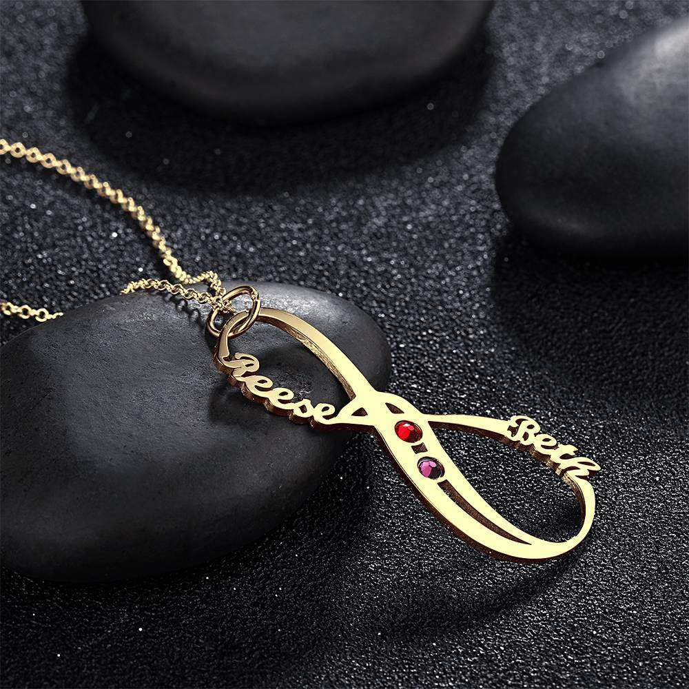 Name Necklace with Birthstone Infinity Necklace Unique Gift 14K Gold Plated - Silver -