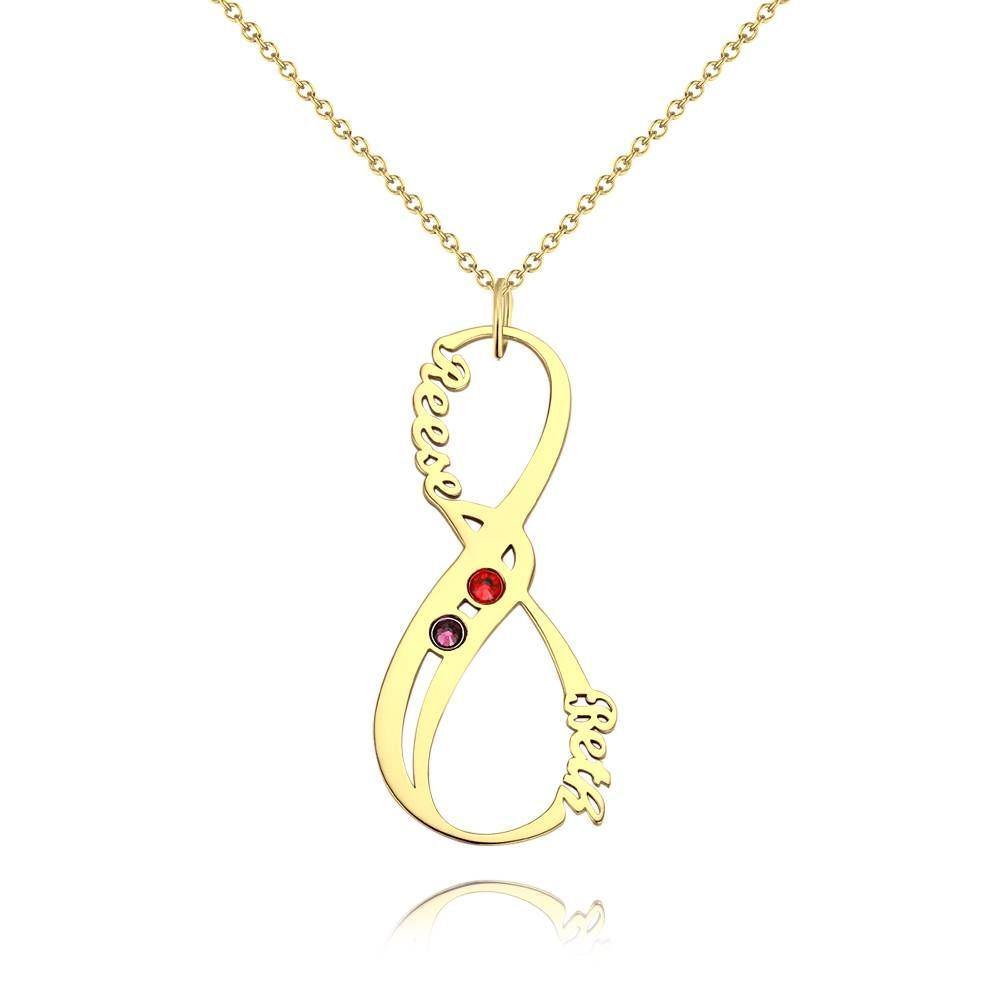 Name Necklace with Birthstone Infinity Necklace Unique Gift 14K Gold Plated - Silver -