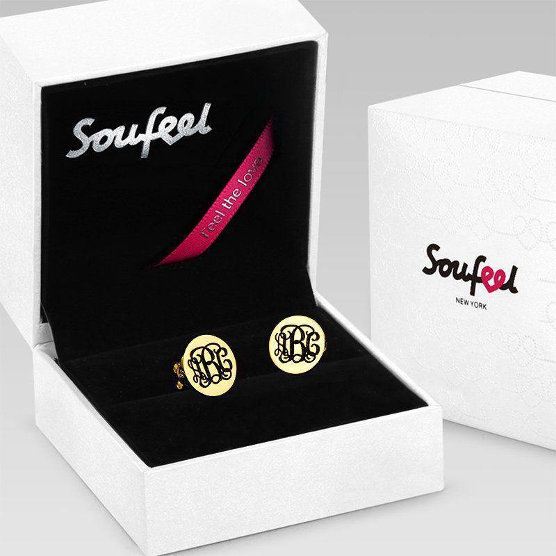 Engraved Monogram Earrings Gold Plated Silver - soufeelus