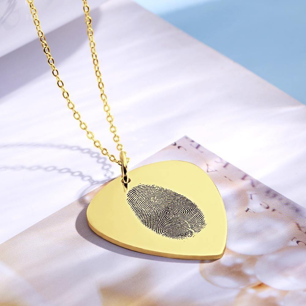 Actual Fingerprint Necklace Guitar Pick Necklace Memorial Gift for Him 14k Gold Plated - soufeelus