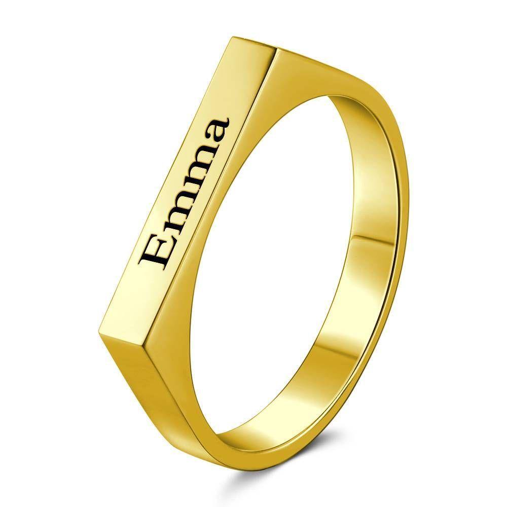 Name Ring Engraved Bar Ring 14K Gold Plated
