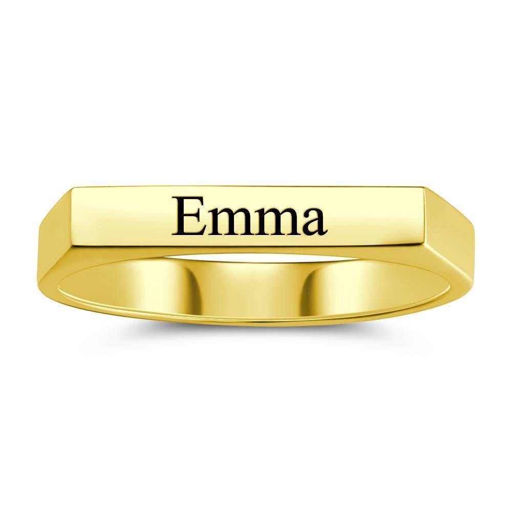 Name Ring Engraved Bar Ring 14K Gold Plated