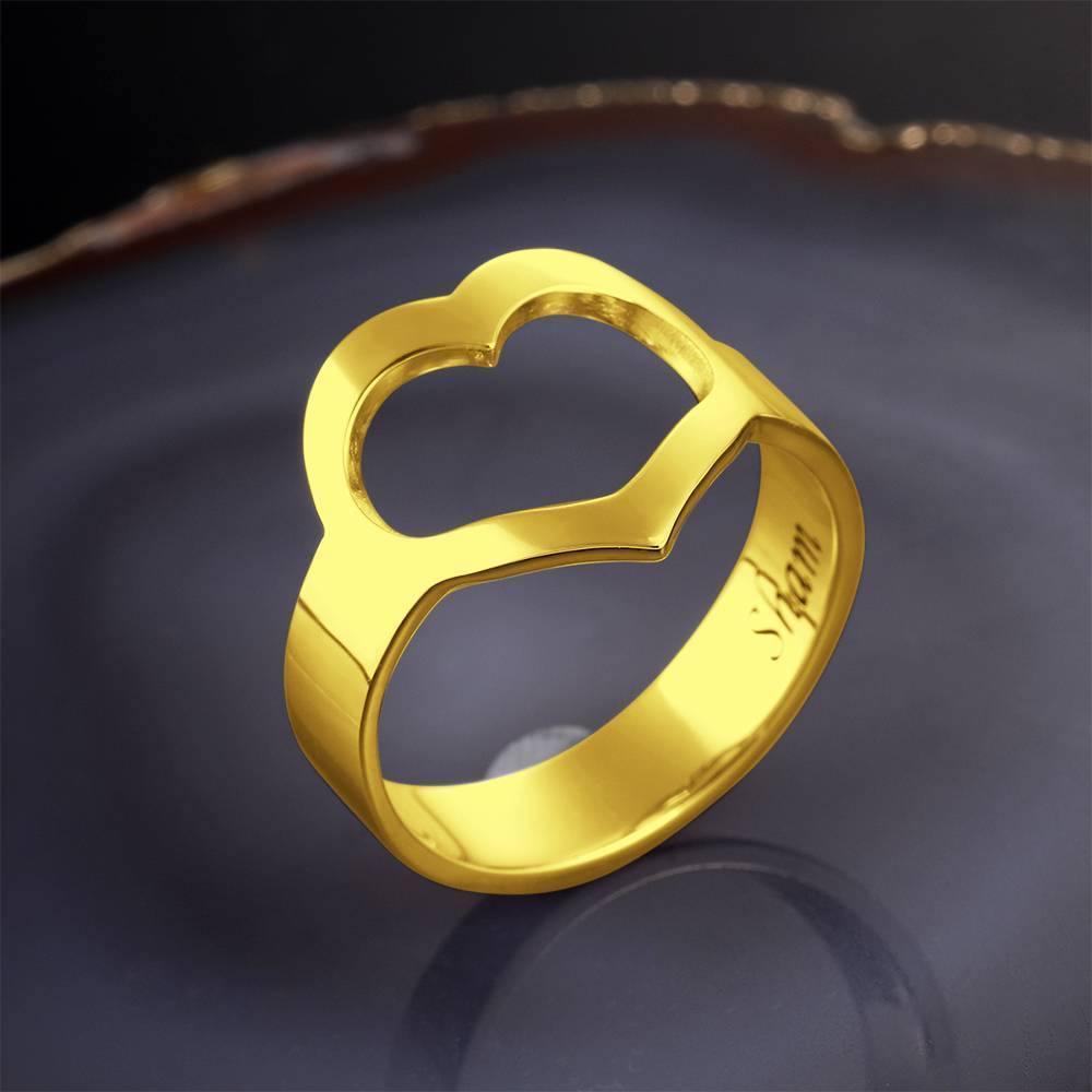 Custom Engraved Ring with Cute Heart 14K Gold Plated