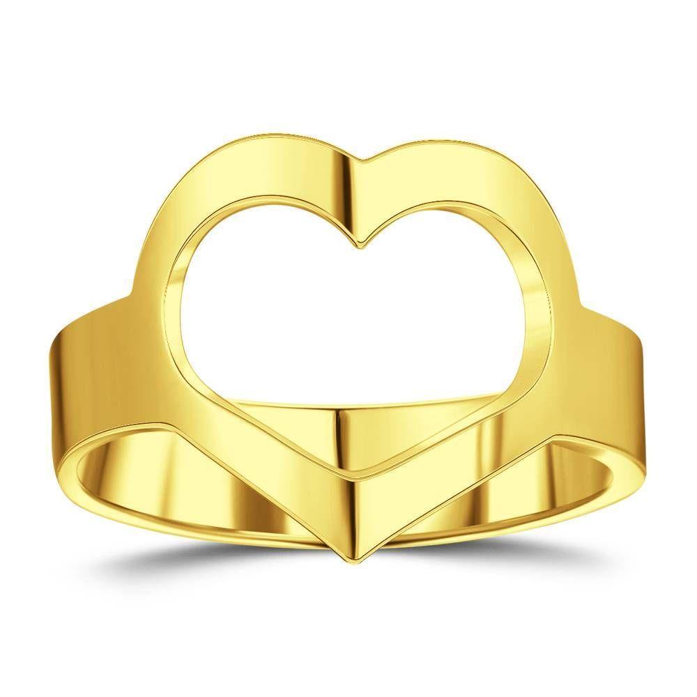 Custom Engraved Ring with Cute Heart 14K Gold Plated