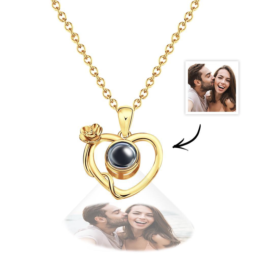 Personalized Flower Photo Projection Necklace Delicate Heart-Shaped Jewelry Gift For Her - soufeelmy