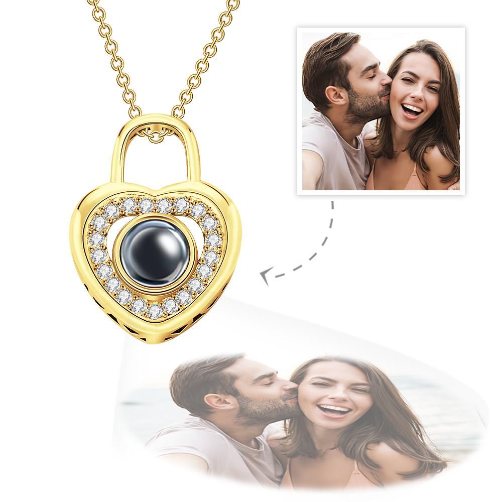 Personalized Photo Projection Necklace Love Heart Lock Shaped Pendant Valentine's Day Gift - soufeelmy