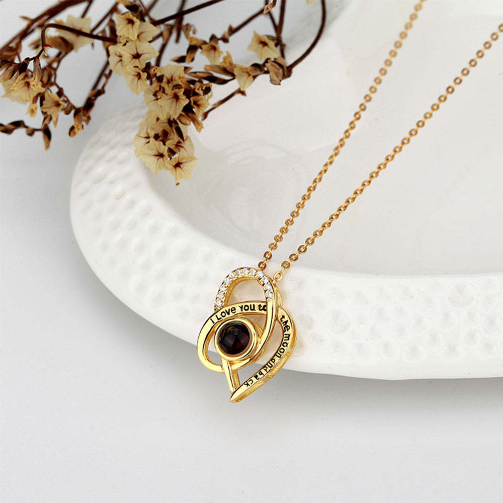 Custom Projection Necklace I Love You Double Heart Shape Photo Necklace Gift for Her - soufeelmy