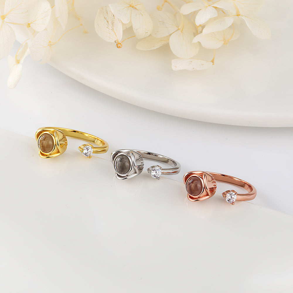 Custom I Love You in 100 Languages Projection Photo Adjustable Ring Rose Shaped Gift for Her - soufeelmy