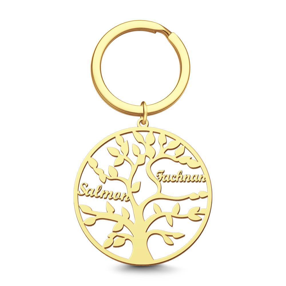 Name Keychain Family Tree of Life Keychain Memorial Gift Rose Gold Plated 1-9 Names - 