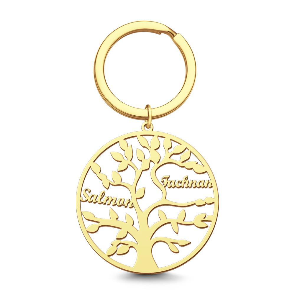 Custom Name Keychain Family Tree of Life Keychain 14k Gold Plated 1-9 Names - 