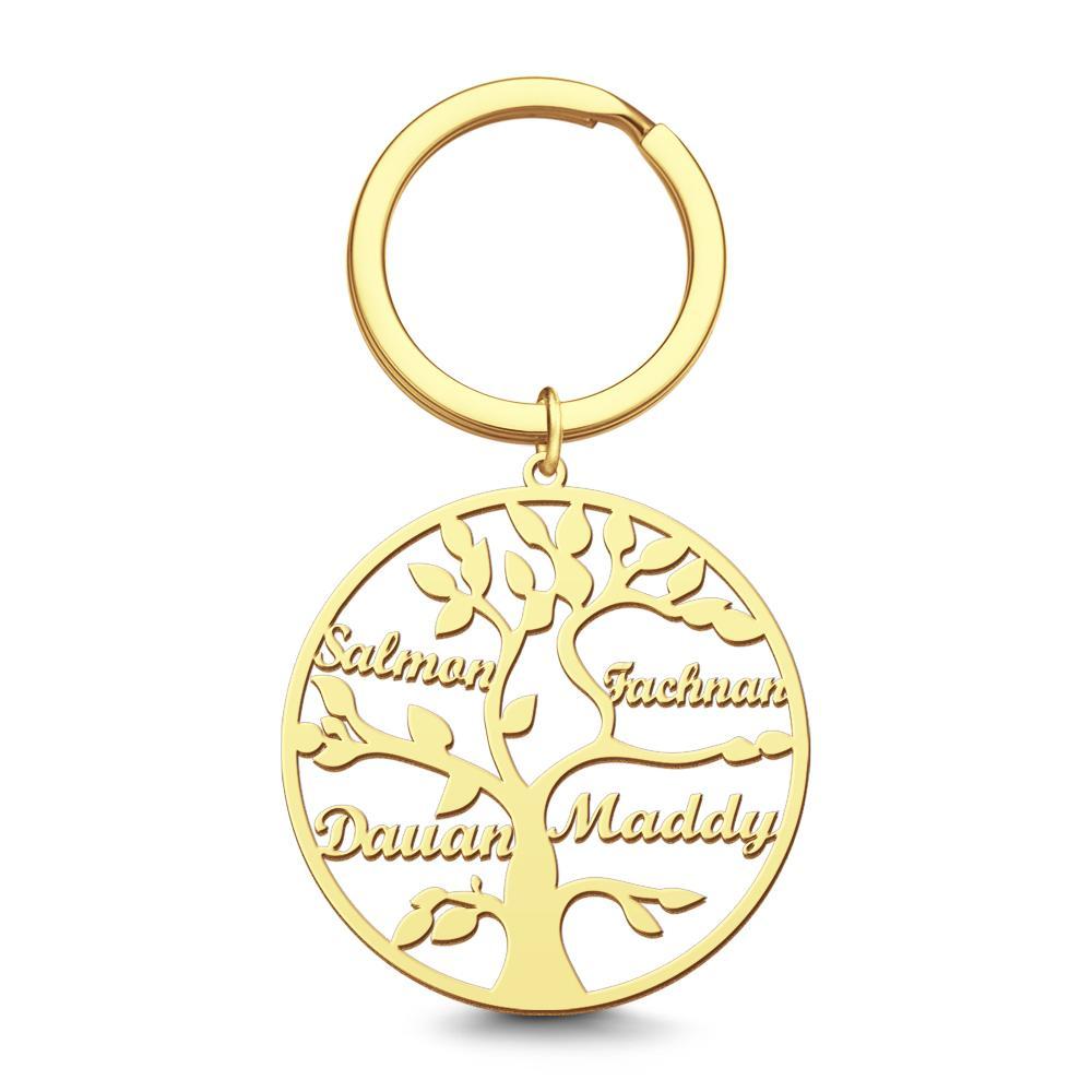 Name Keychain Family Tree of Life Keychain Gifts for Family 14k Gold Plated 1-9 Names - 