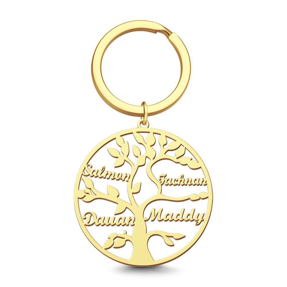 Name Keychain Family Tree of Life Keychain Memorial Gift Rose Gold Plated 1-9 Names - 