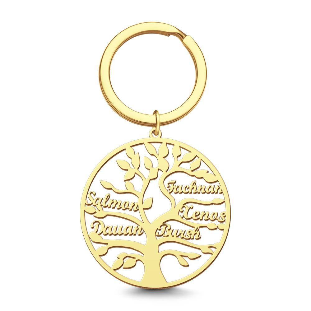 Family Tree of Life Keychain Name Gift for  Family Names 14k Gold Plated 1-9 Names - 