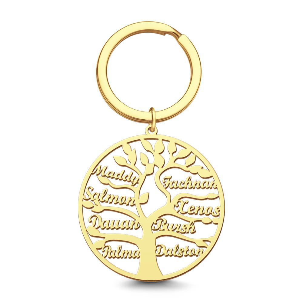 Name Keychain Family Tree of Life Keychain Gifts for Family Rose Gold Plated 1-9 Names - 