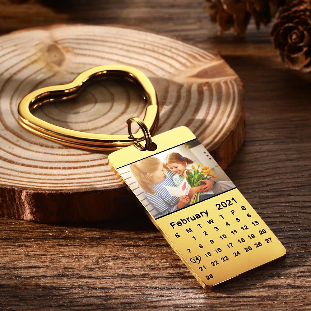 Custom Photo Keychain Calendar Keychain Silver Color with Heart Photo Keychain Mother's Day - soufeelmy