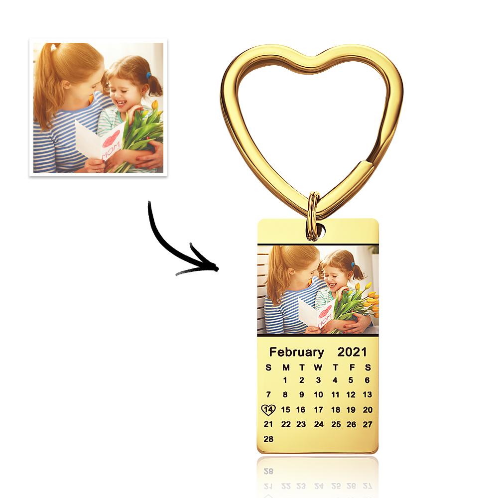 Custom Photo Keychain Calendar Keychain Silver Color with Heart Photo Keychain Mother's Day - soufeelmy