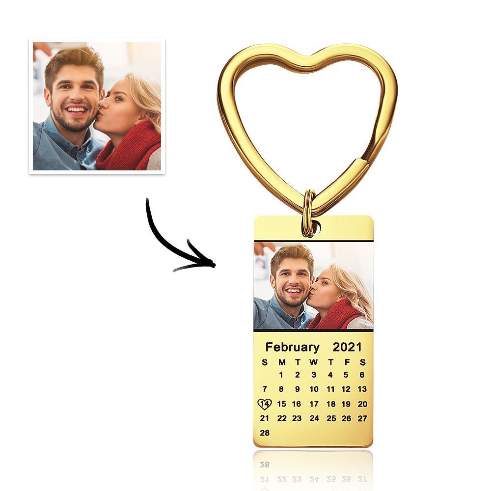 Custom Photo Keychain Calendar Keychain Golden Color Christmas Gifts for Him - 