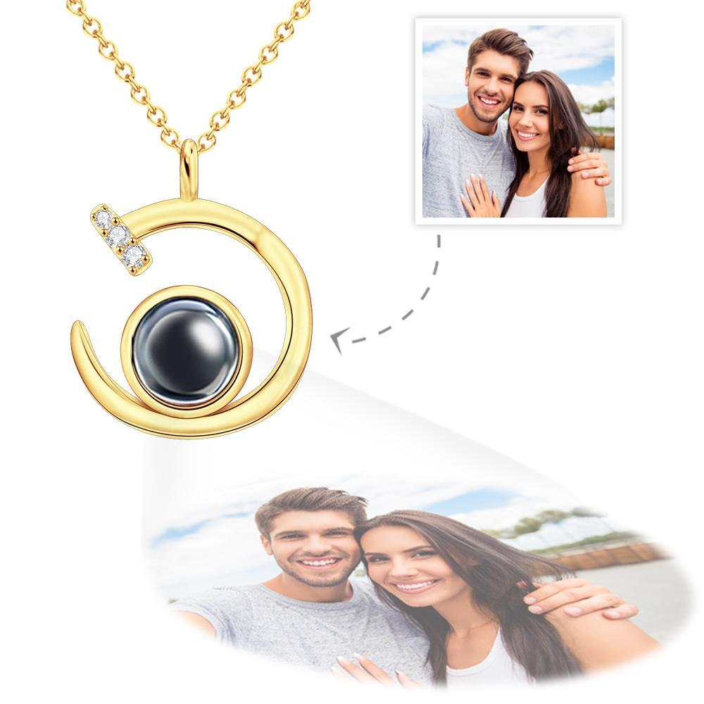 Custom Photo Projection Necklace Crescent Moon Pendant Necklace Gift for Women - soufeelmy