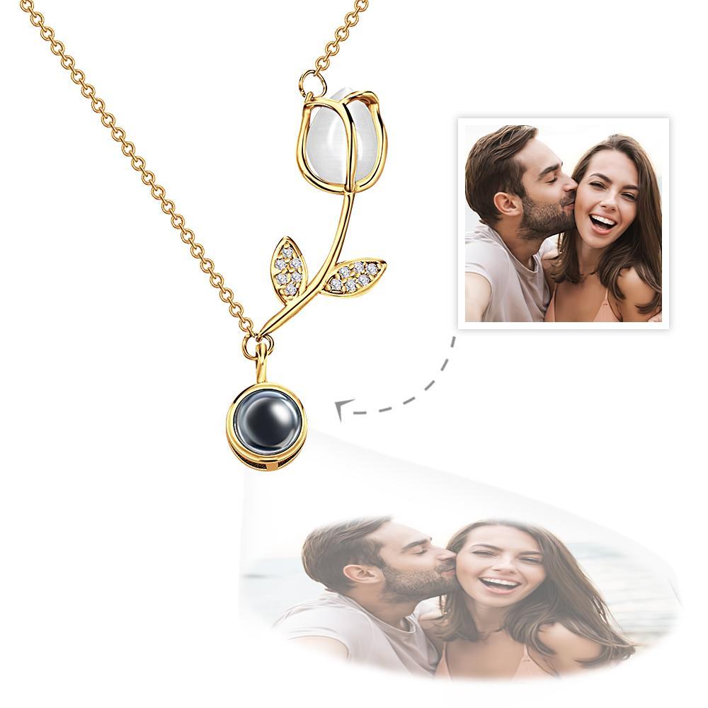 Tulip Photo Projection Necklace Personalized Elegant Flower Pendant Jewelry Gift for Her - soufeelmy