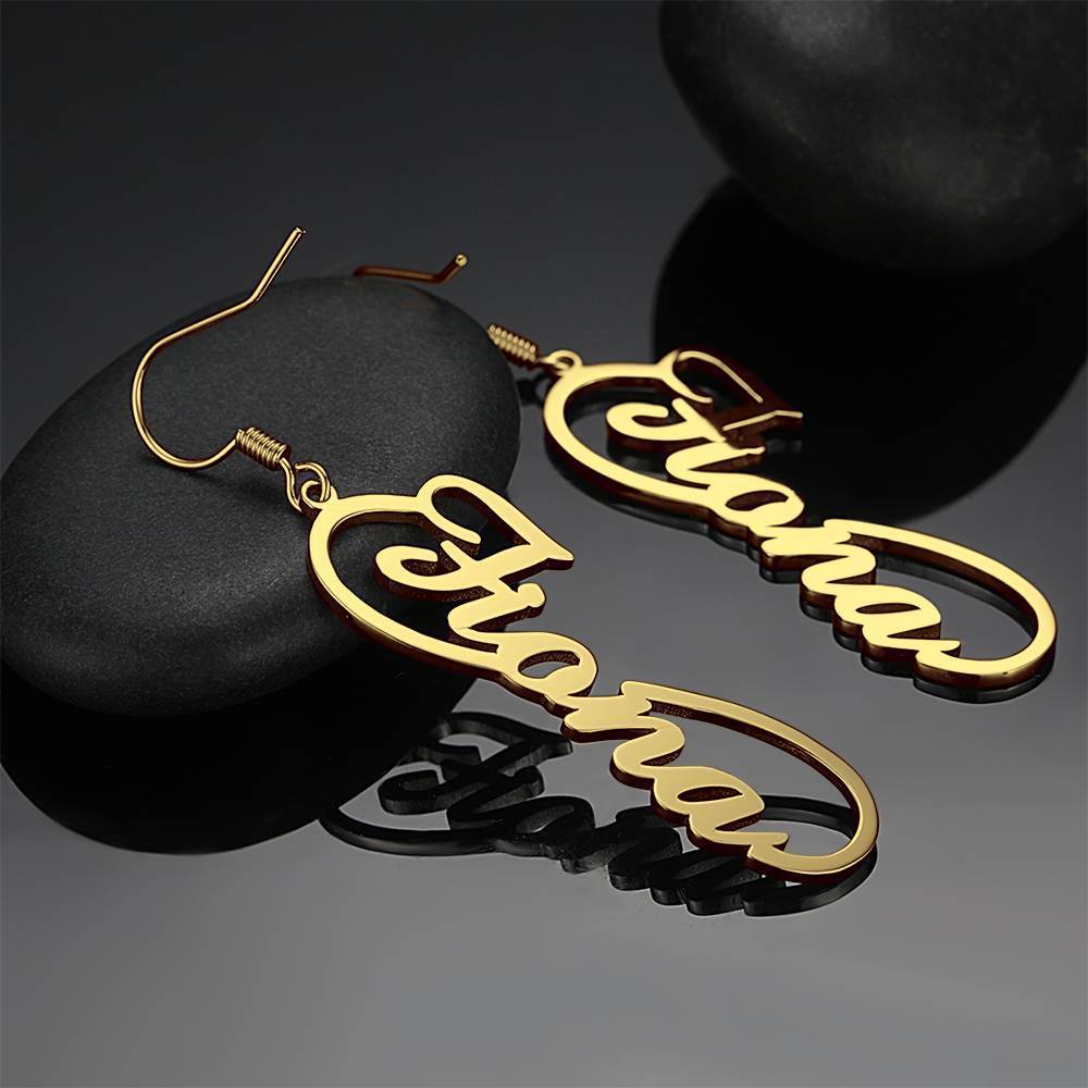Name Earrings, Drop Earrings 14K Gold Plated Silver - Gift - 