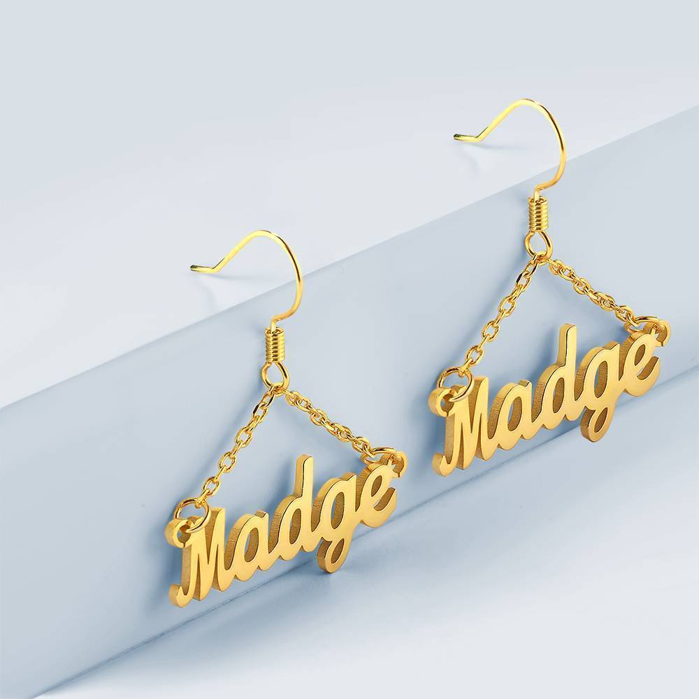 Custom Name Earrings Unique Gift 14K Gold Plated - 